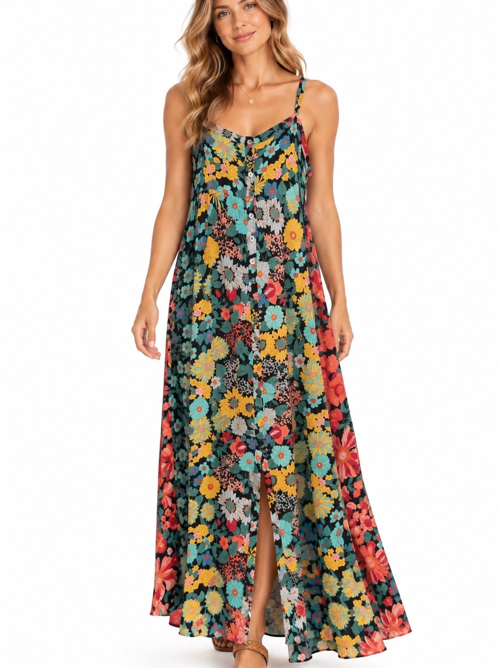 Natural Life Size XL Floral Mixed Print Maxi Dress Boho Multicolor Wildflower